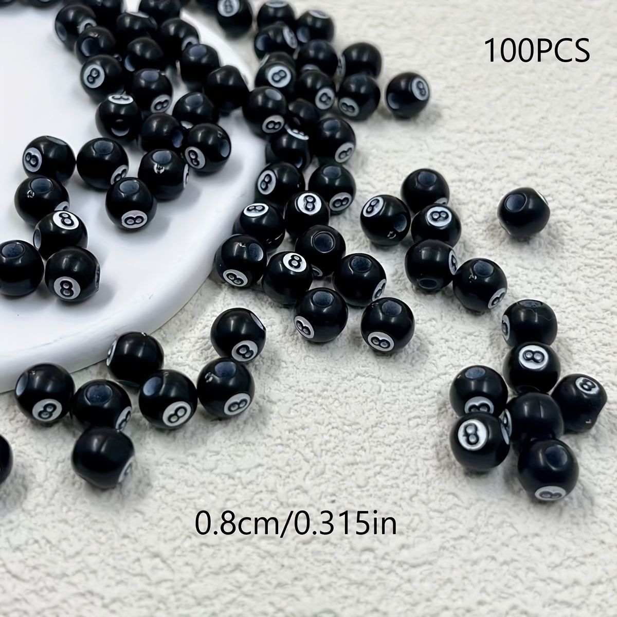 TEMU 100pcs Black No. 8 Billiard Beads, Acrylic Spacer Beads For Jewelry Making Diy Bracelets Earrings Keychains Accessories Beads & Bead Assortments