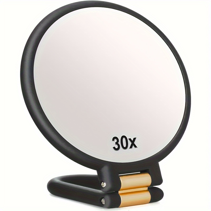 

Dual-sided 1x/30x Magnifying Handheld Makeup Mirror With 360° Adjustable Handle – Portable, Foldable Design Grooming, Travel-friendly, No Batteries Needed, Black Frame With Golden Accents, Mini Mirror