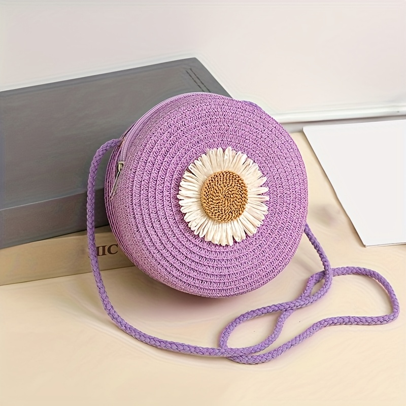 Bolsa Transversal Redonda Minimalista de Palha para Mulher 7