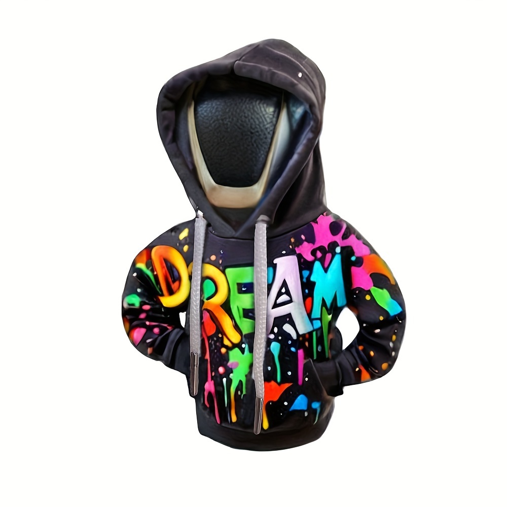 Image of 1pc Creative Graffiti Pattern Hoodie Gear Shift Cover Car Gear Knob Cover Manual Transmission Dust Cover Car Additions Car Decoration Small Gift For