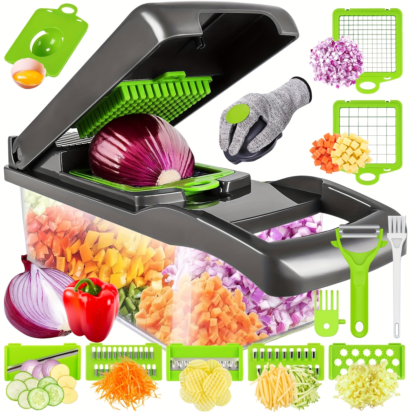 Image of -in-1 Vegetable Chopper, A Multi-functional Vegetable Chopper With 7 , Gloves, Cleaning Brush, And Peeler, Used For Cutting Vegetables And Fruits, Food Chopper