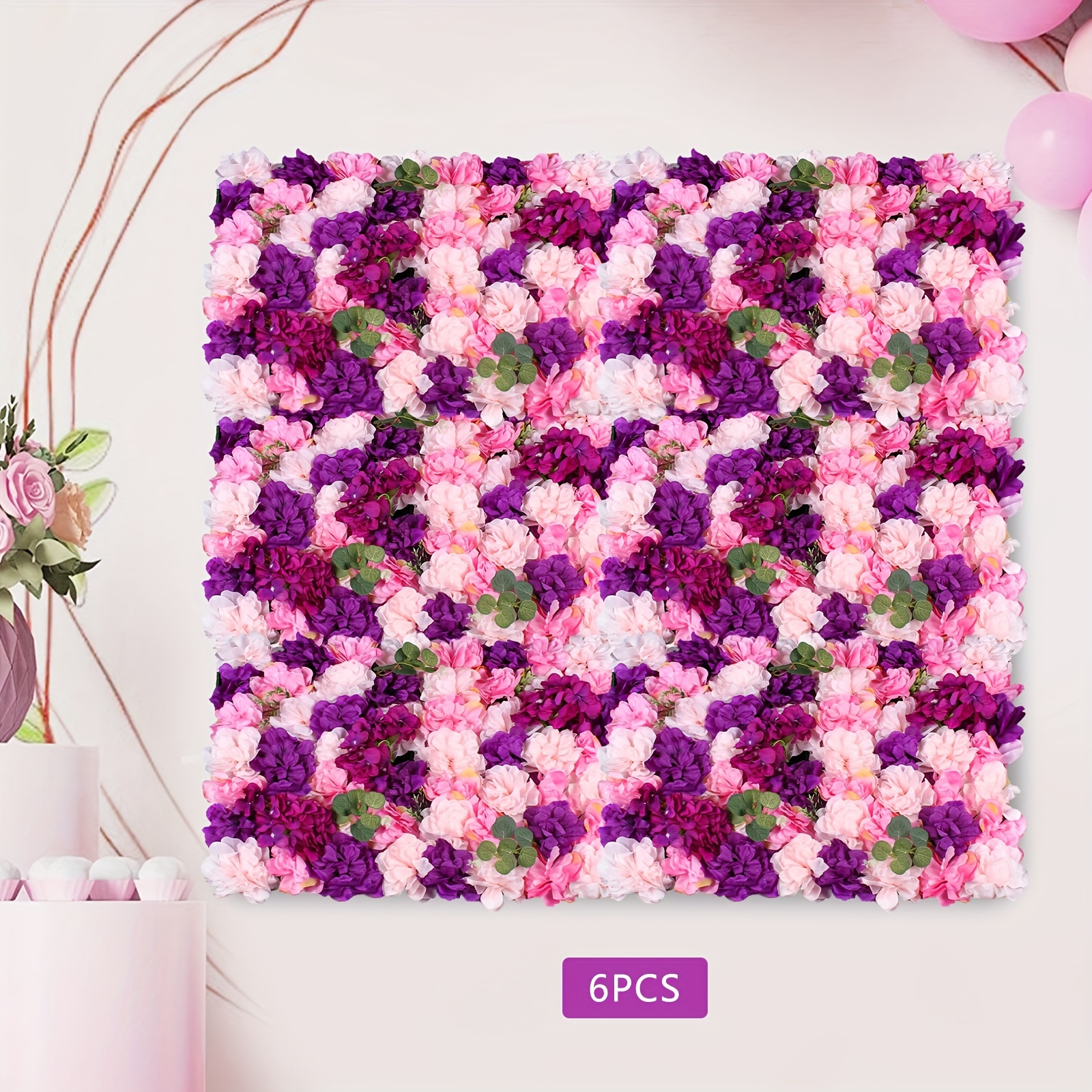 Quiltern 6pcs Artificial Flower Wall Panels - Art Plastic Floral Backdrop For Wedding, Party, Home Decor - Christmas, Thanksgiving Themed Decorations