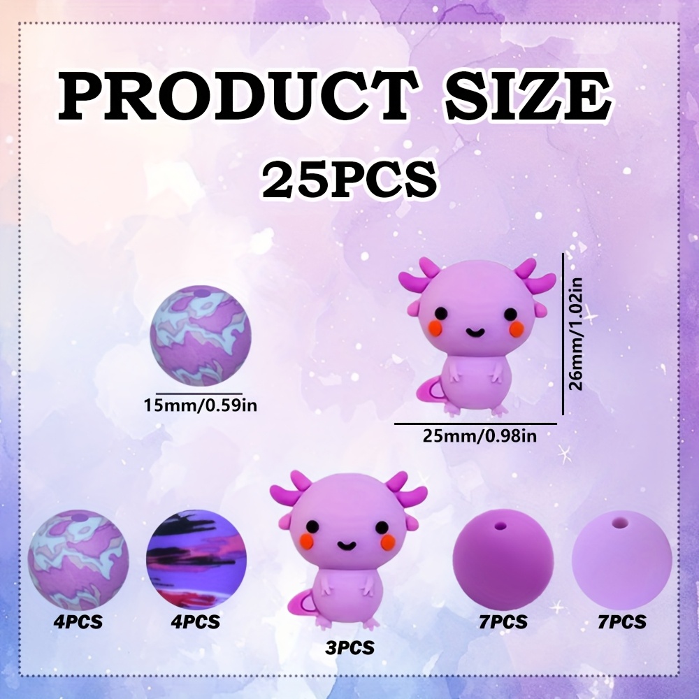 TEMU 25pcs Perles en silicone de violette, bête hexagonale, , têtard, série d'imprimé violette, perles rondes colorées, adaptées à la décoration de