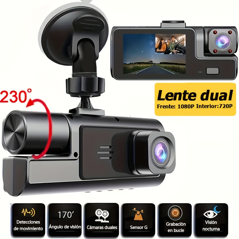imagen del artículo Cámara de salpicadero delantera y trasera para coche, DVR para vehículo de alta definición 1080P, gran angular de 170°, visión nocturna, cámara de salpicadero compacta para coche, monitor de estacionamiento de 24 horas, grabación en bucle, sensor G, tarjeta SD no incluida