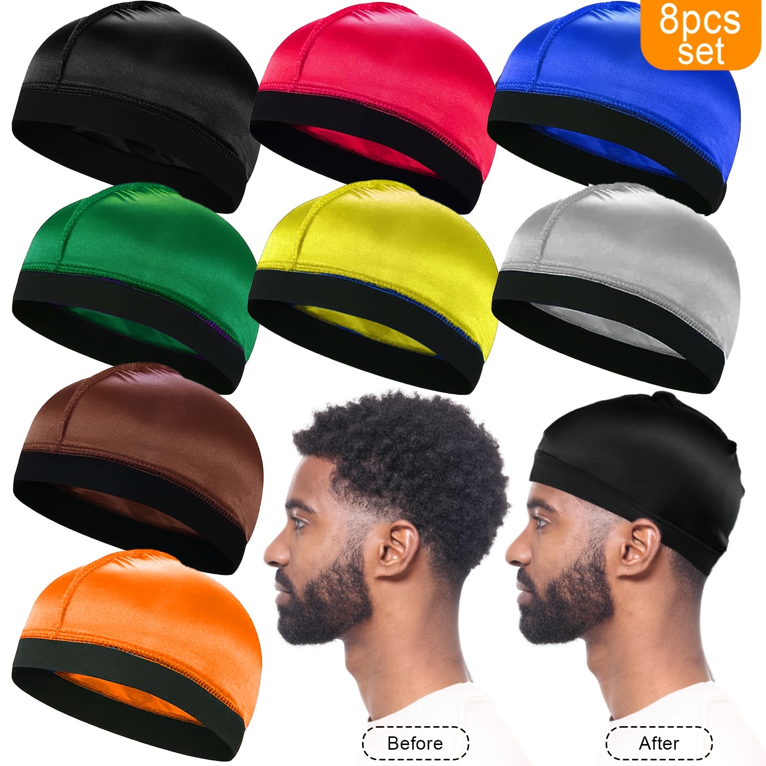 

Men's Breathable And Lightweight Turban Hat, 8-pack, Funky And Casual, Polyester Fiber, Machine Washable, Soft And Comfortable