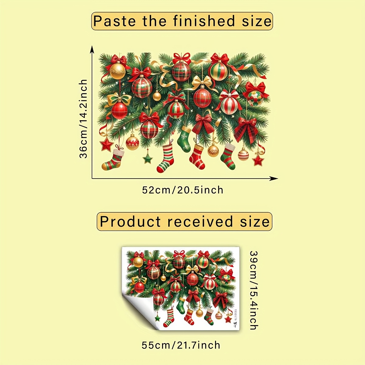 TEMU 1pc Self-adhesive Removable Christmas Window Clings - Double-sided Pvc Glass Stickers With Pine Branch, Bow, Ribbon, Stocking & Star Cutouts For
