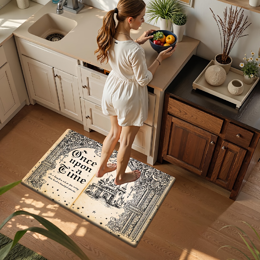 TEMU Fairy Tale Castle Door Mat Suitable For Bedroom, With " A Time" Print, Non-slip Machine Washable, Soft Flannel Mat, Bathroom, Entryway, Thick
