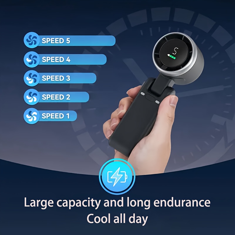 Portable Foldable Handheld Fan with USB Charging, Ultra-Quiet with 5 Adjustable Levels, Compact Design for Office Desks, Bedrooms, Dormitories, and Outdoor Travel