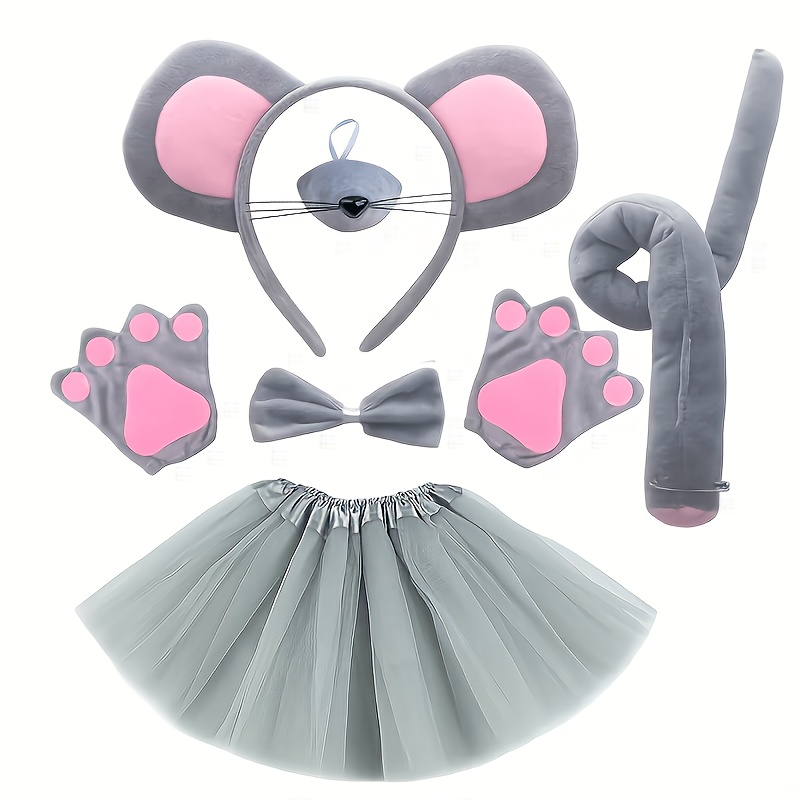 TEMU Women's Mouse Costume Set, Includes A Dress And Tail Accessory—7pcs Set, Perfect For Wearing At Birthday Parties And Halloween, Featuring A