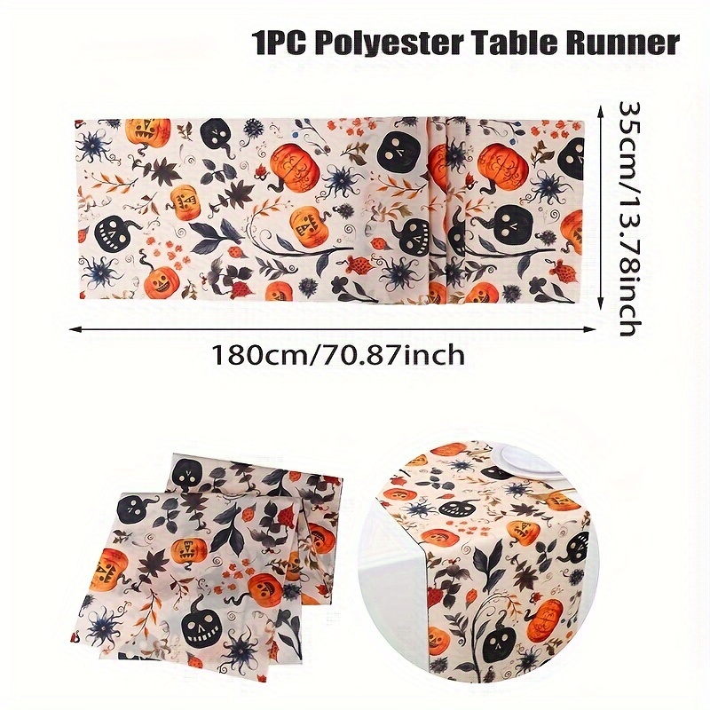 Image of 1pc, Halloween Theme Table Runner, Pumpkin Pattern Halloween Table Runner, Halloween Party Atmosphere Decor, Halloween Table Decoration, Halloween Party Supplies
