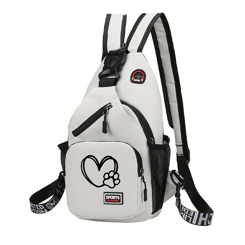 Image of Heart-shaped Paw Print Crossbody Bag - Adjustable Strap Sports Waist Pack, Durable Multi-functional Athletic Crossbody, Casual Durable Daypack, For Outdoor And Daily , Travel Bag