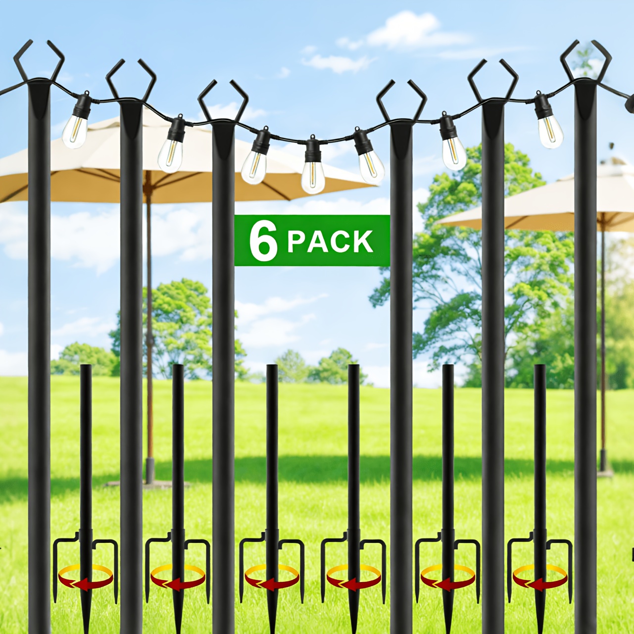 TEMU Set Of 6, 10-foot Metal Poles Designed For Suspending Outdoor String Lights, Suitable For Rvs, Gardens, Patios, Weddings, Backyards, Decks, And