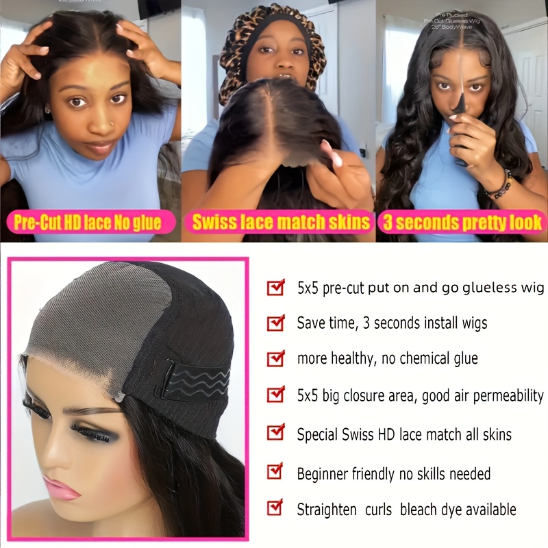  elegant straight human hair wig for women pre cut 5x5 hd transparent lace closure glueless brazilian hair hd lace front wigs 150 density details 5