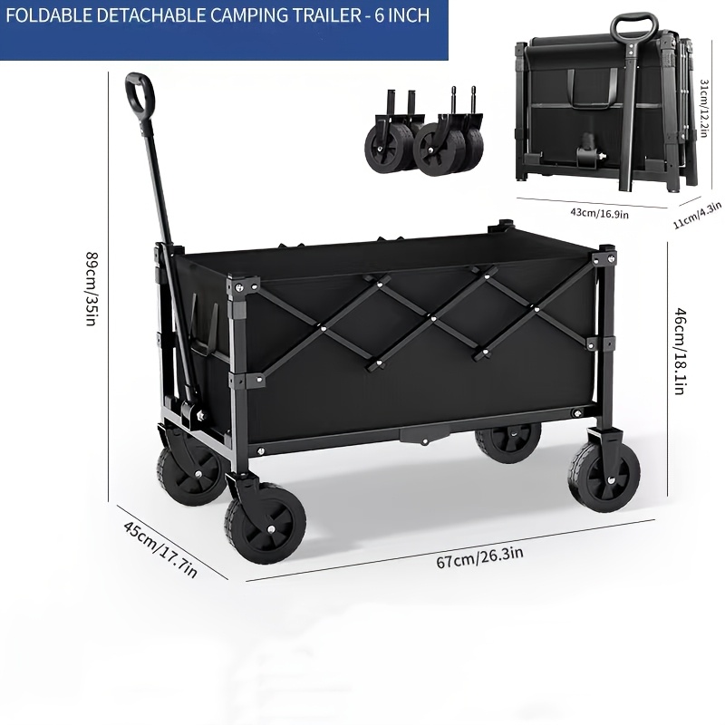 TEMU Wagon Cart Foldable, 360lbs Collapsible Wagon Cart With Wheels Portable, Outdoor Utility Carts For Groceries, Camping, Sports, Garden, Shopping,