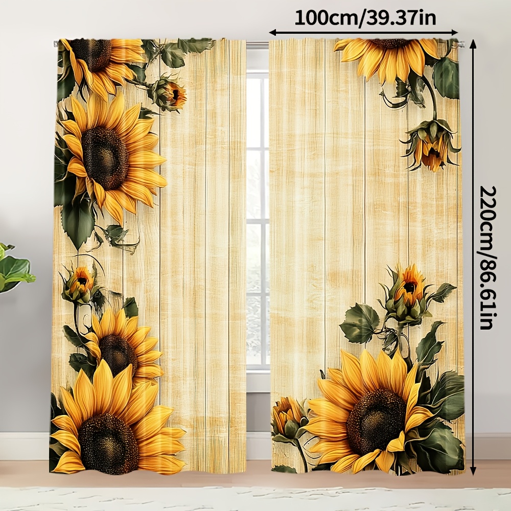 TEMU Set Of 2, Sheer Curtains With Sunflower Design, Perfect For A Festive Touch To Your Living Room Or Bedroom