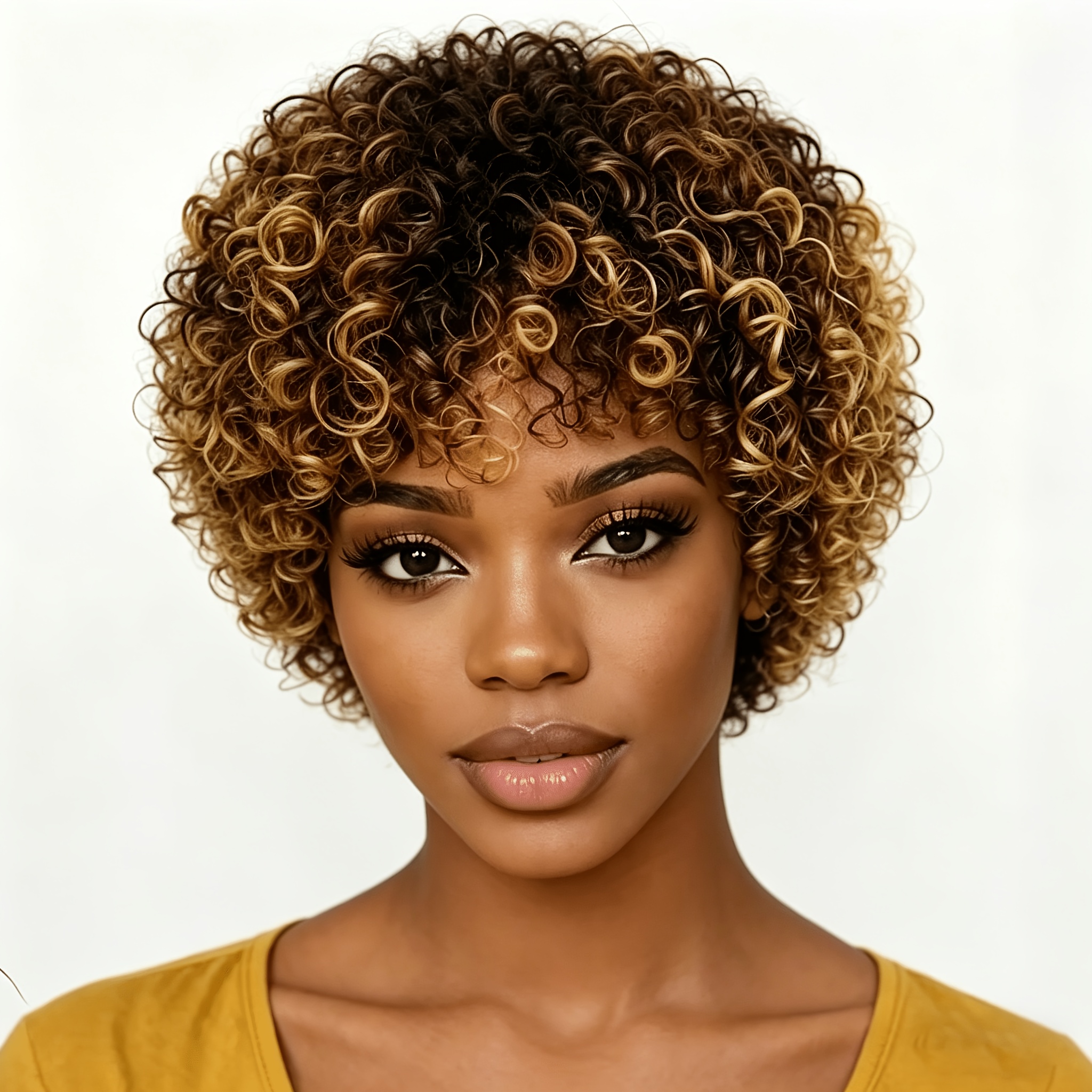 TEMU Perruque colle en cheveux humains adaptée aux de peau - Perruque courte coupe afro frisée/crépu avec élastique, postiche à volume instantané 180