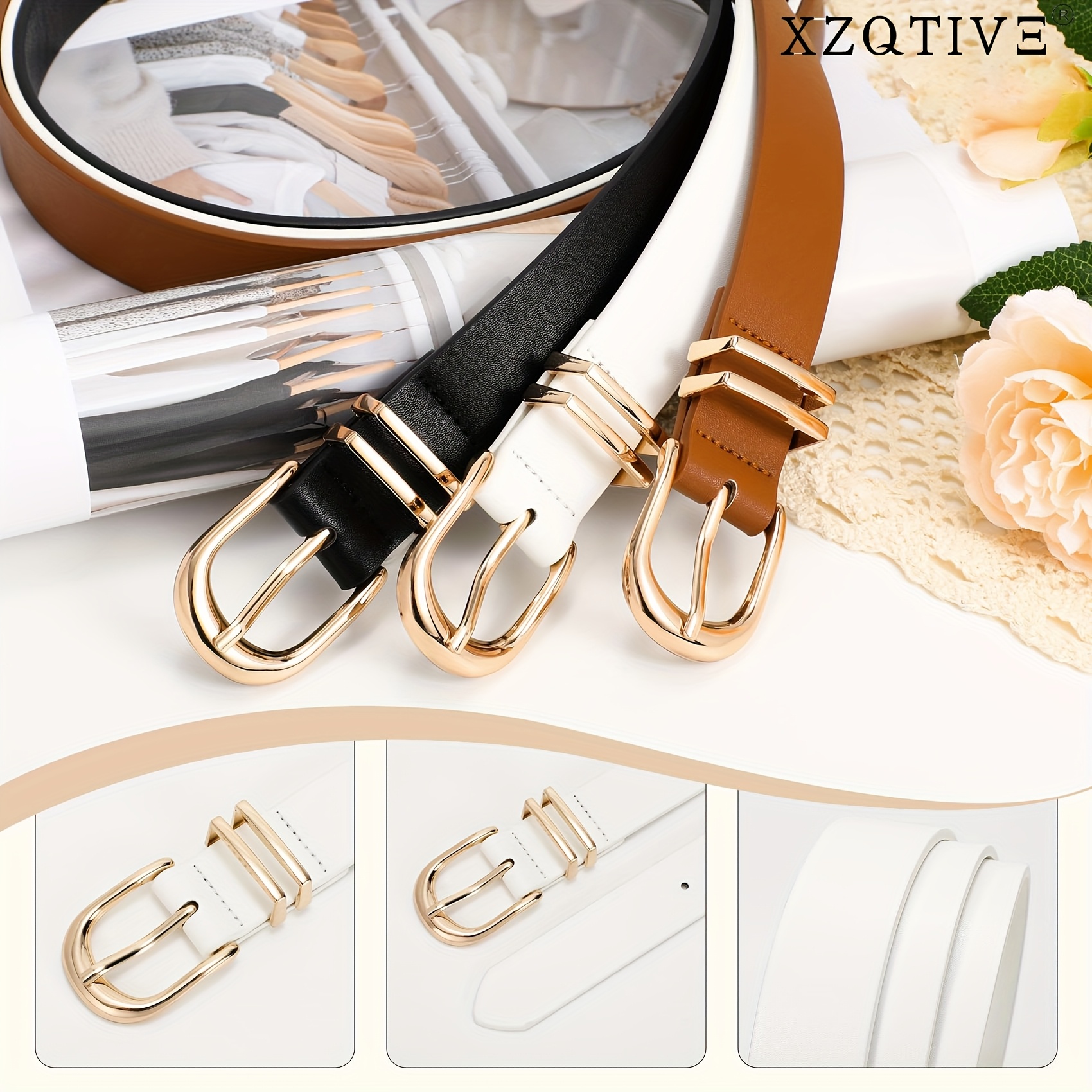 3 pack women faux leather belts jeans dresses pants - Temu display picture 3