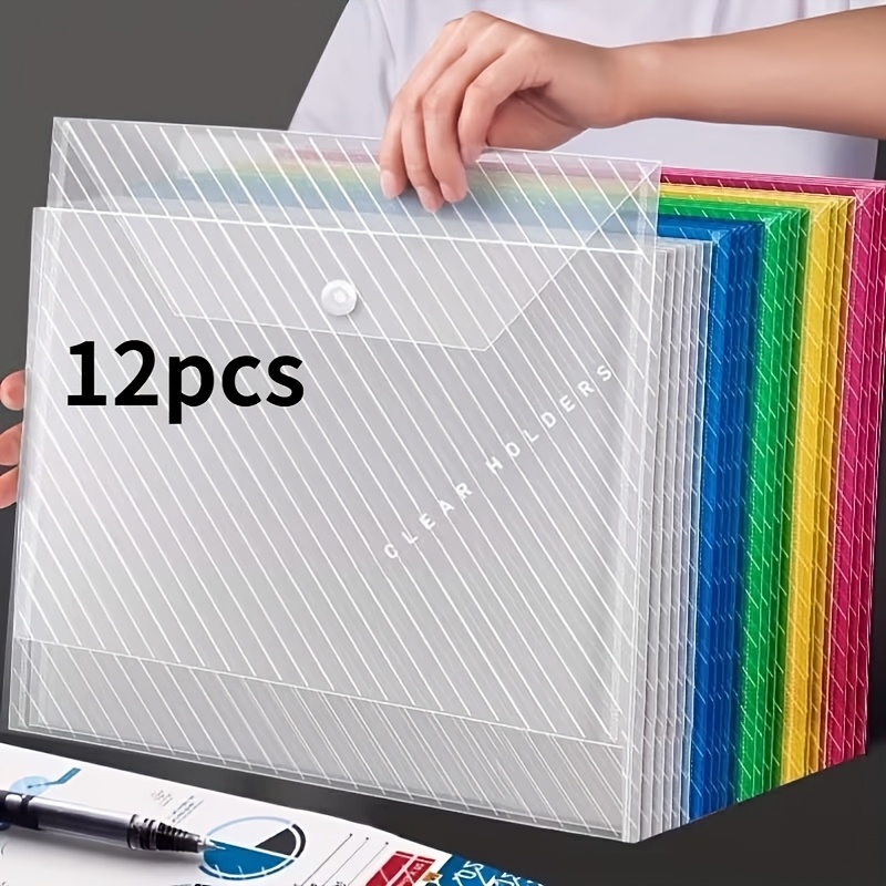 12pcs Random File Folders, Random Color - Durable Pp Material, , With "clear Holders" Label - Ideal For Files And Document Organization