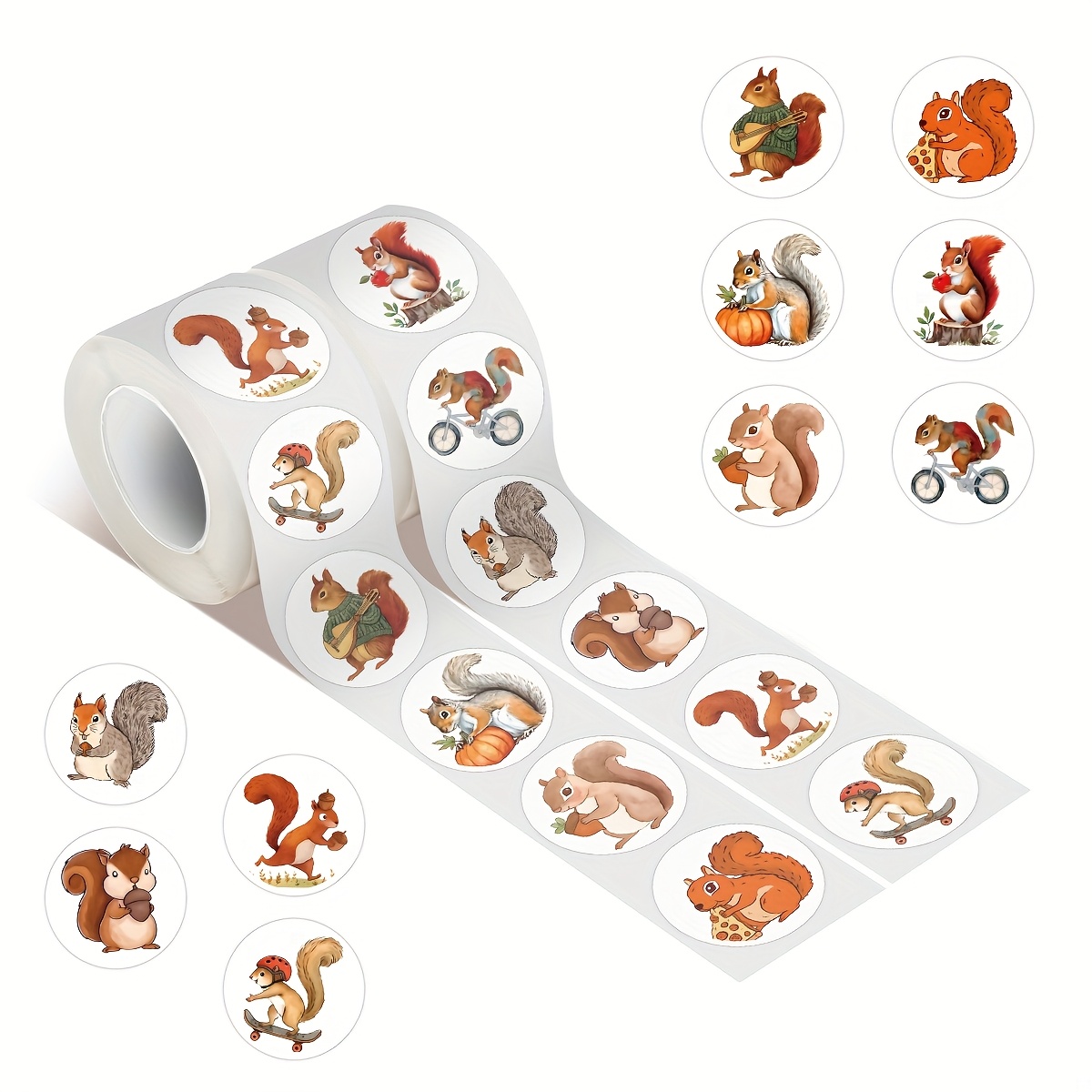 500pcs Squirrel Stickers Roll Aesthetics Stickers Scrapbooking, Diary, Bumper, Skateboard, Water Bottle, Hard Hat, Car Stickers