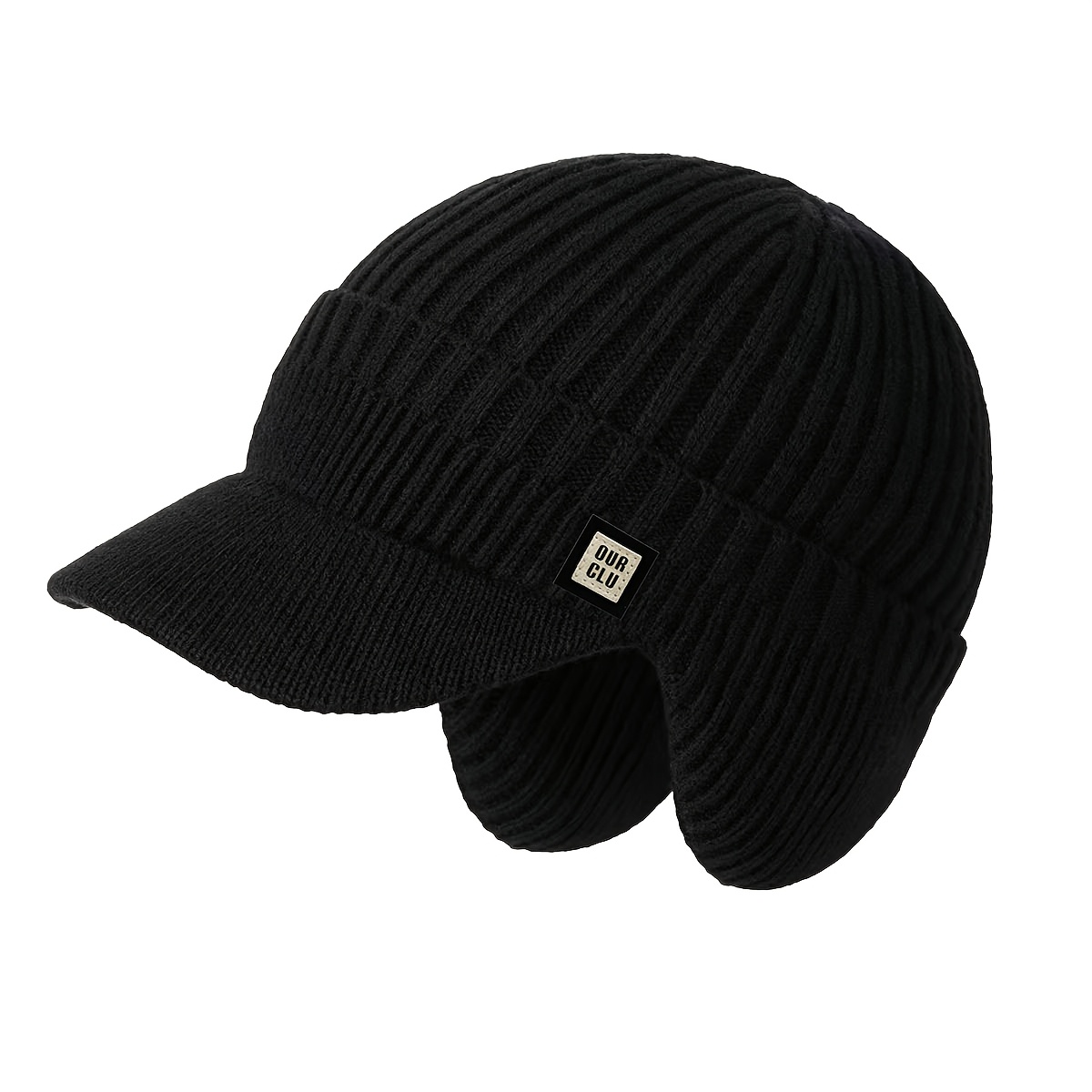 TEMU Thickened Fleece Winter Ear Protection Hat, Men's Warm Brimmed Ski , High-elastic Breathable Outdoor Hiking Cycling Adult Middle-aged Universal