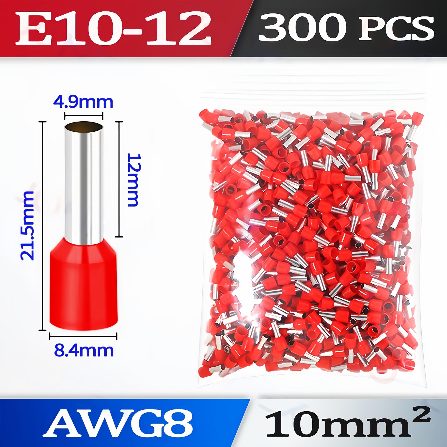TEMU 300pcs Wire Crimp Terminals, 8 Different Specifications And Multiple Colors, Crimp Connectors For 22-8 Awg (0.5-10mm²), Pin Terminal Connectors,