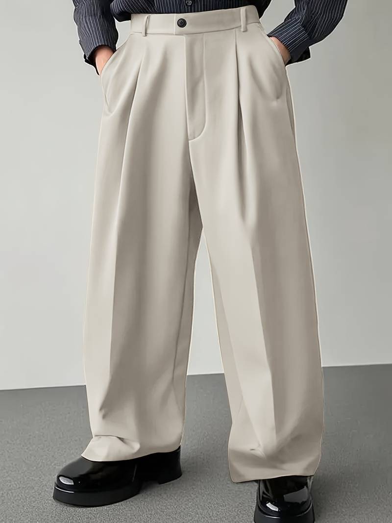 Pantalon Large Homme Style Plissé - Taille élastique Avec Cordon - Poches Pratiques - Décontracté Quotidien