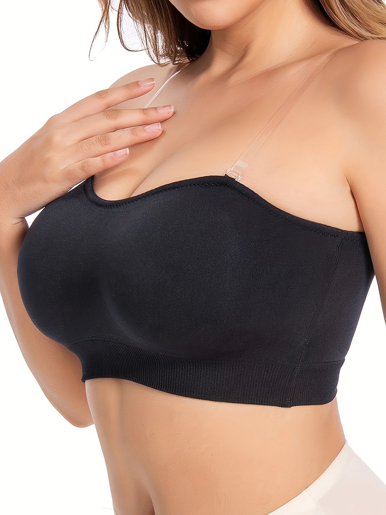 WOWENY Strapless Bras for Women Push Up Non-Slip Bandeau Wireless Bralette Seamless  Bra Padded Comfy Tube Top(A-Black, Large) at  Women's Clothing store