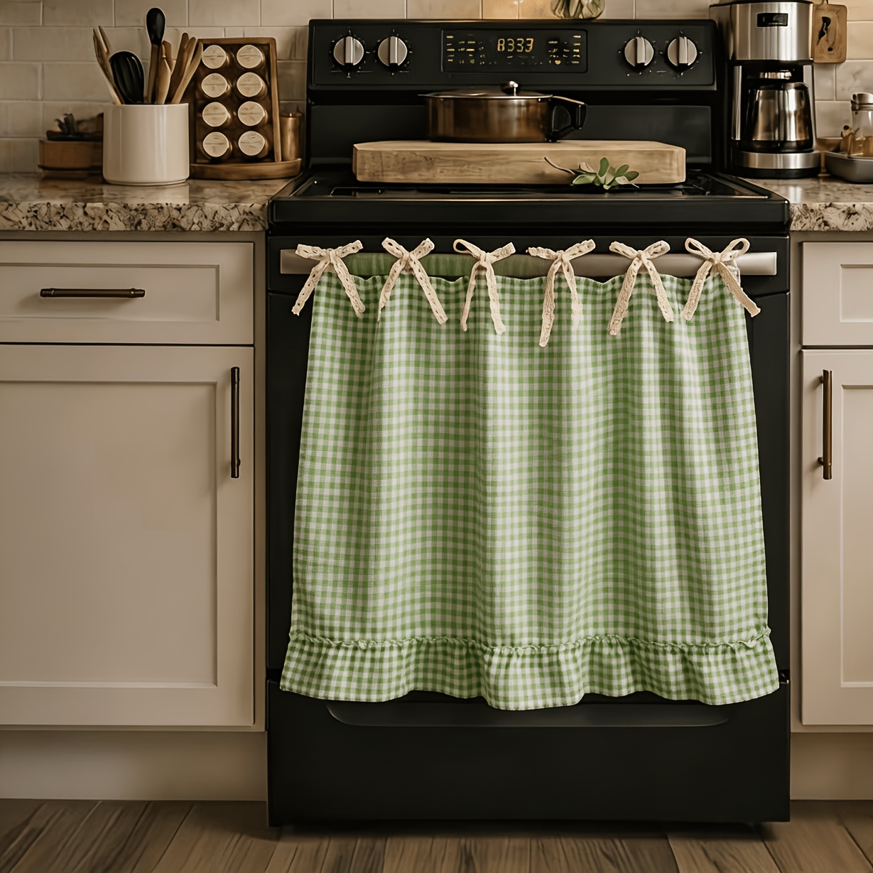 TEMU Rideau de four à carreaux , avec bords à volants et design à , housse de four style ferme, convient pour protéger et décorer les , les
