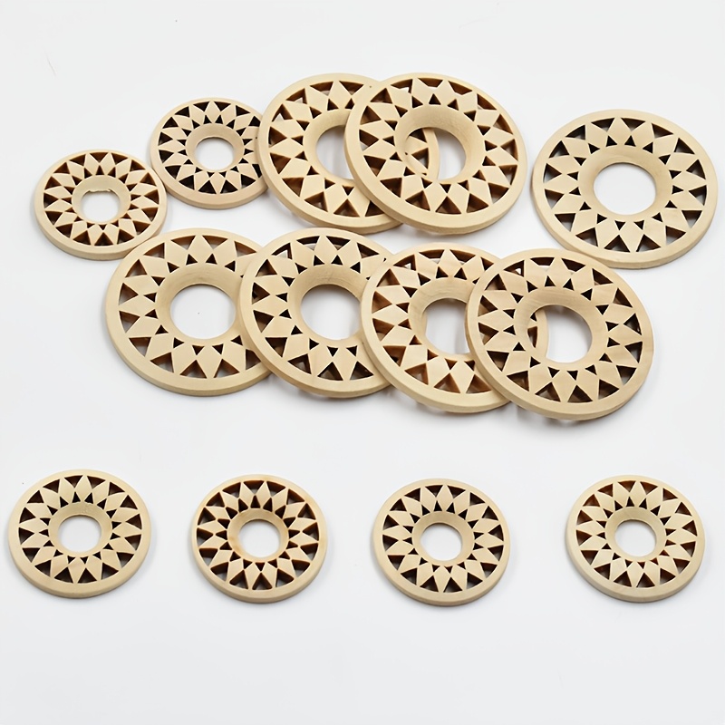 

15pcs Wooden Sunflower Discs, Unfinished Hollow Wood Beads, 35mm/50mm, For Diy Crafts And Decorations