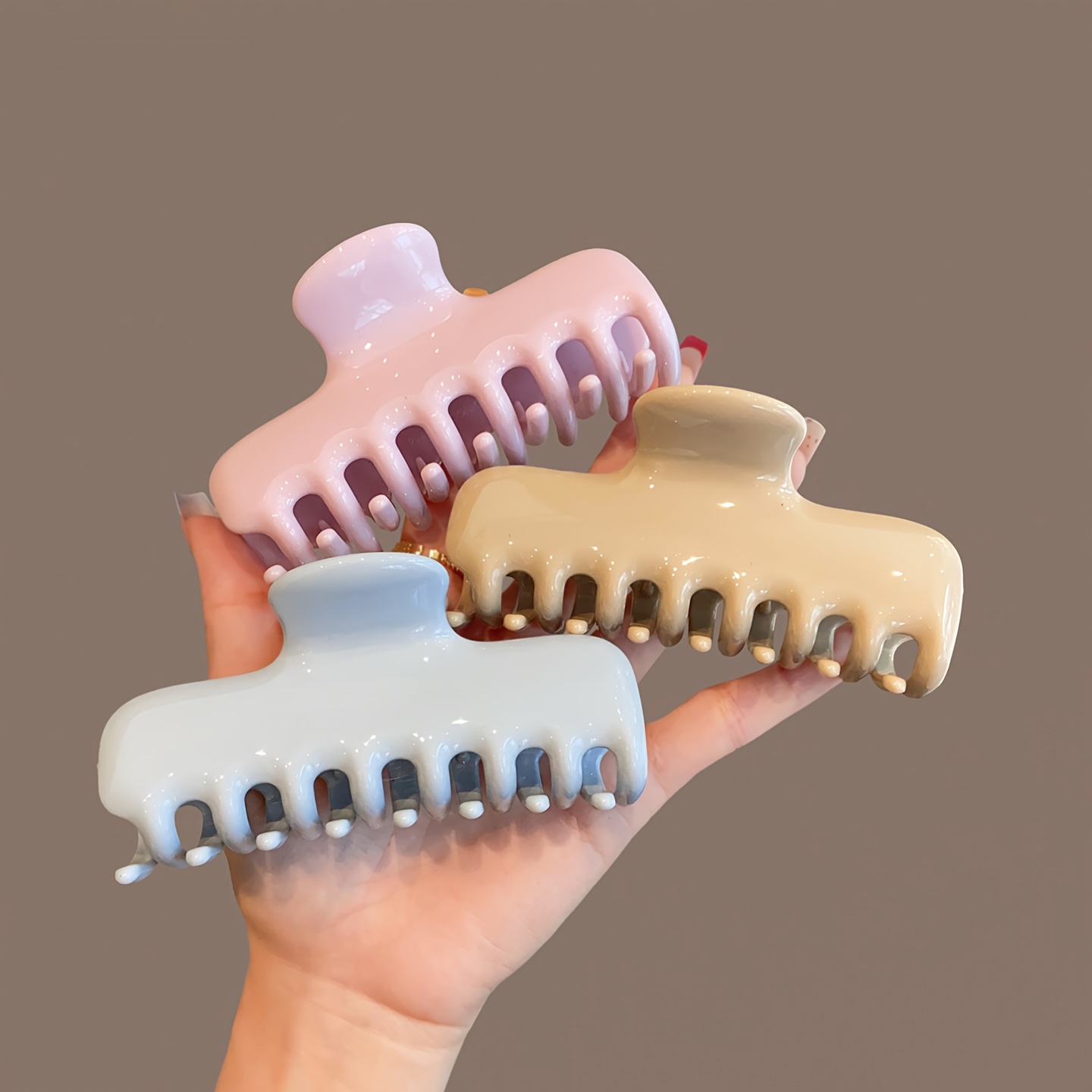 TEMU 3pcs Set Korean Gentle And Easy Solid Color Hair Claw Clip New Daily Versatile Back Of Head Hair Styling Shark Clip Hair Additions
