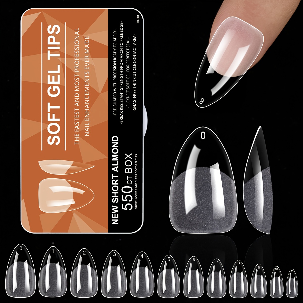 TEMU 550pcs Quickchic Short Length Transparent Matte Almond Nail Tips,full Cover Press On Nails For Quick Diy Nail Extensions & Salon Use,soft Gel