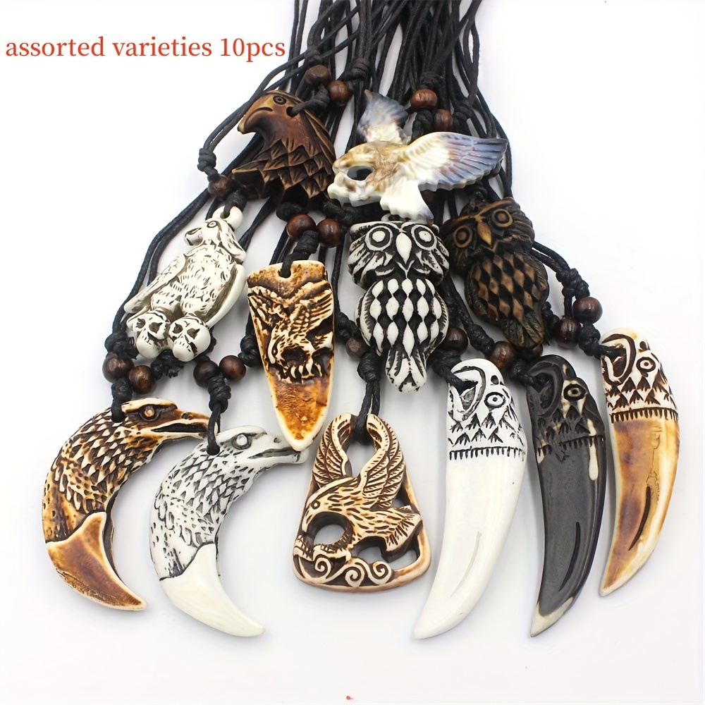Image of 10pcs/pack Random Style Vintage Eagle Pendant Necklace, Handmade Adjustable Necklace For Men And Women, Day Jewelry Gift