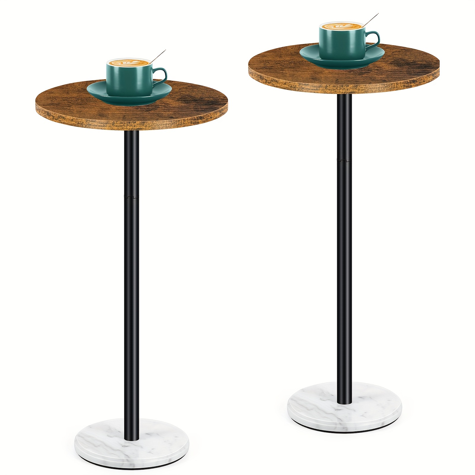 TEMU Set Of 1/2 Side Tables Outdoor Round Drink Tables Coffee Table With Marble Base Small Pedestal Side Table For Patio Sofa Couch Chair, 1/2 Pack