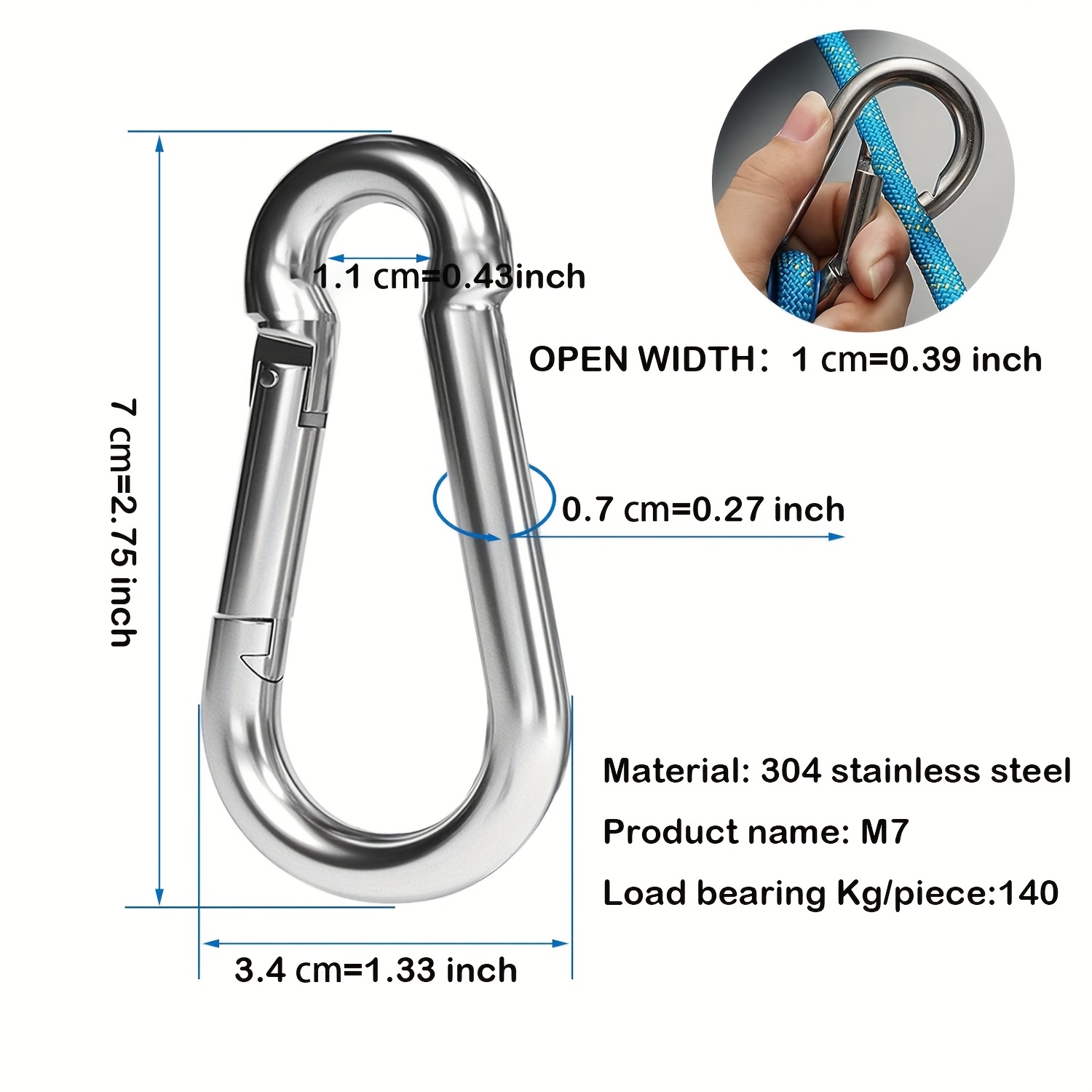 TEMU 304 Stainless Steel Spring, Used For Outdoor Camping, Fishing, Hammocks, Swings, Travel, Backpacks, Key Chains, Hooks, Bearing 300 Lbs!