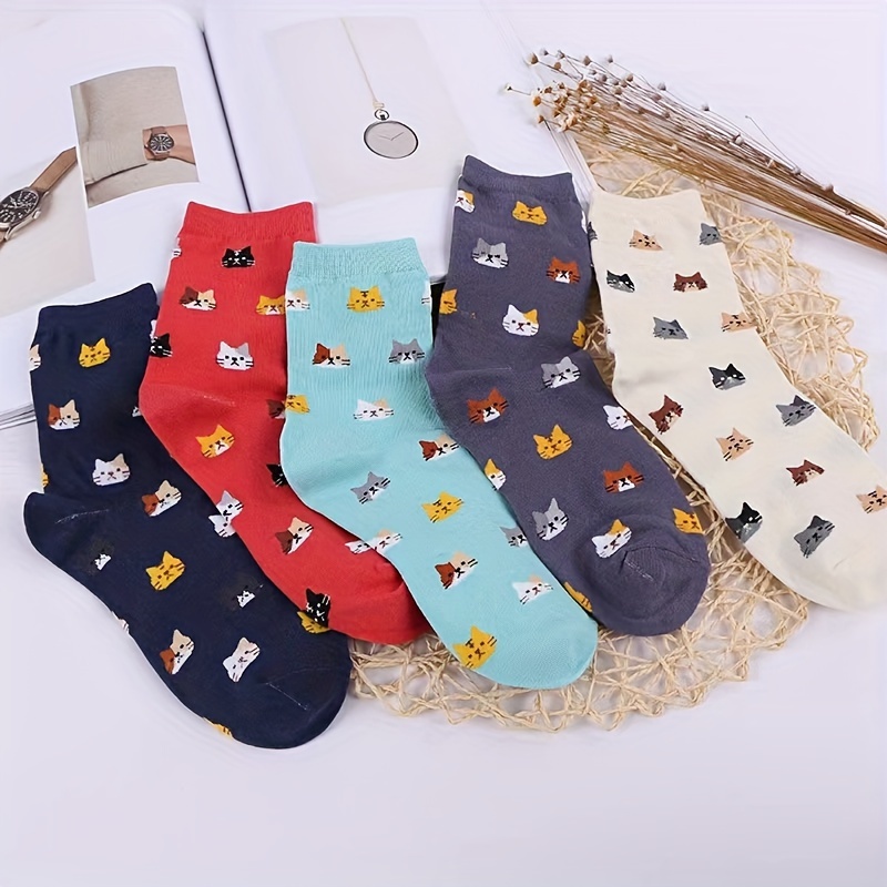 

1 Pair Cute Cartoon Cat Pattern Socks, Comfy & Breathable Mid Tube Socks, Women's Stockings & Hosiery - Perfect For Fall & Winter