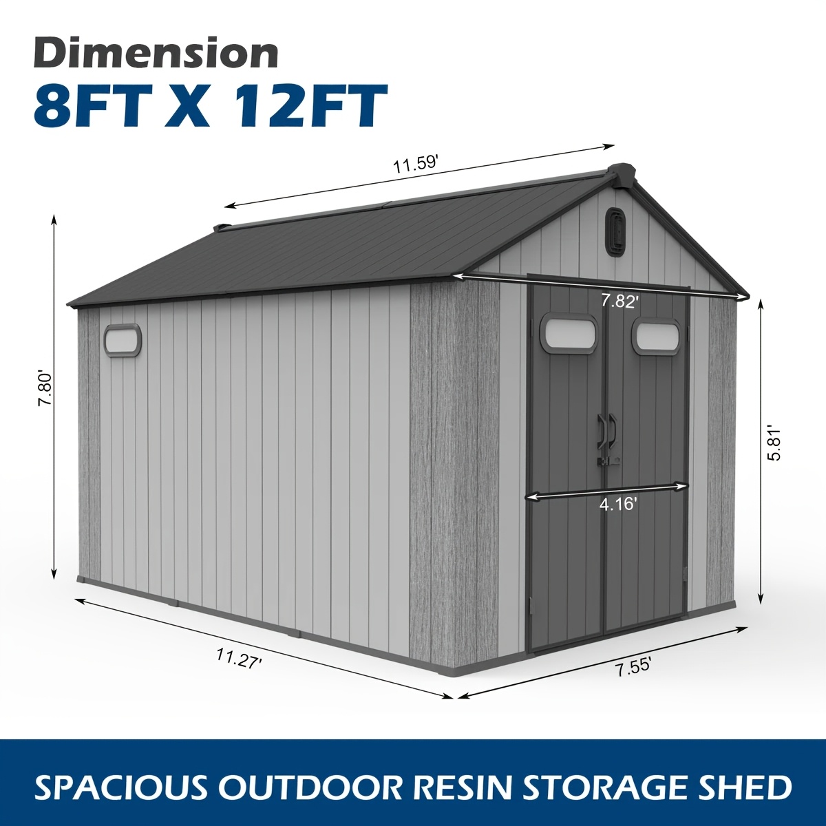 a durable resin outdoor portable storage shed with a skylight and reinforced floor suitable for weatherproof and secure storage in the yard garage or tool space