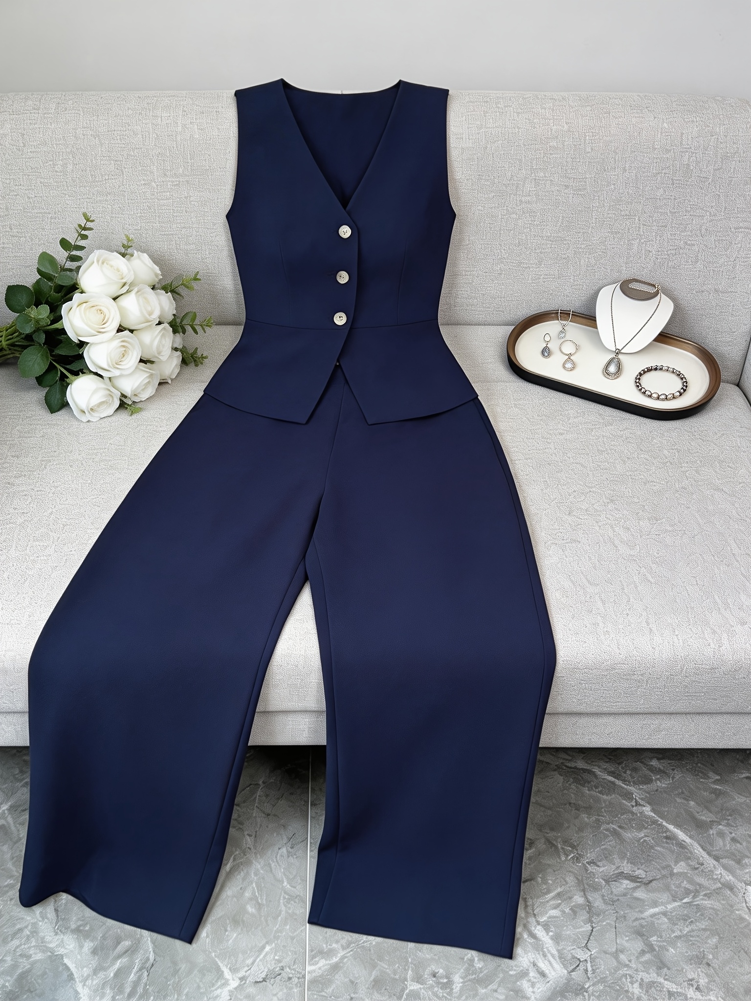 Elegant Sleeveless Top and Pants Set for Women, Business Commuter Style, Suitable for All Seasons and Office Wear. Teacher's Uniform