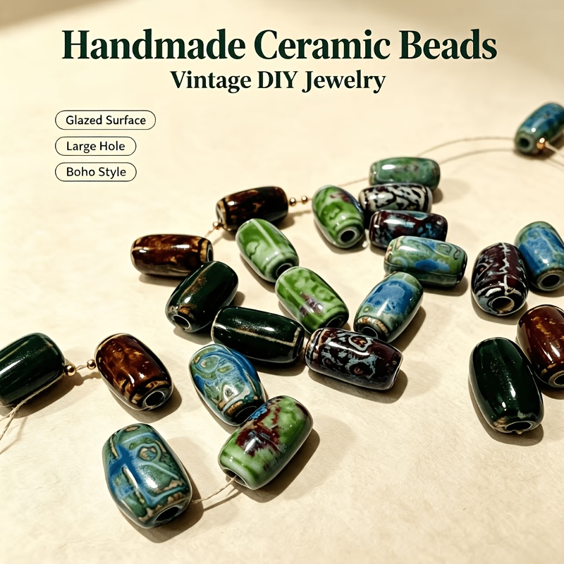 12/16pcs Vintage Ceramic Barrel Beads for Jewelry Making