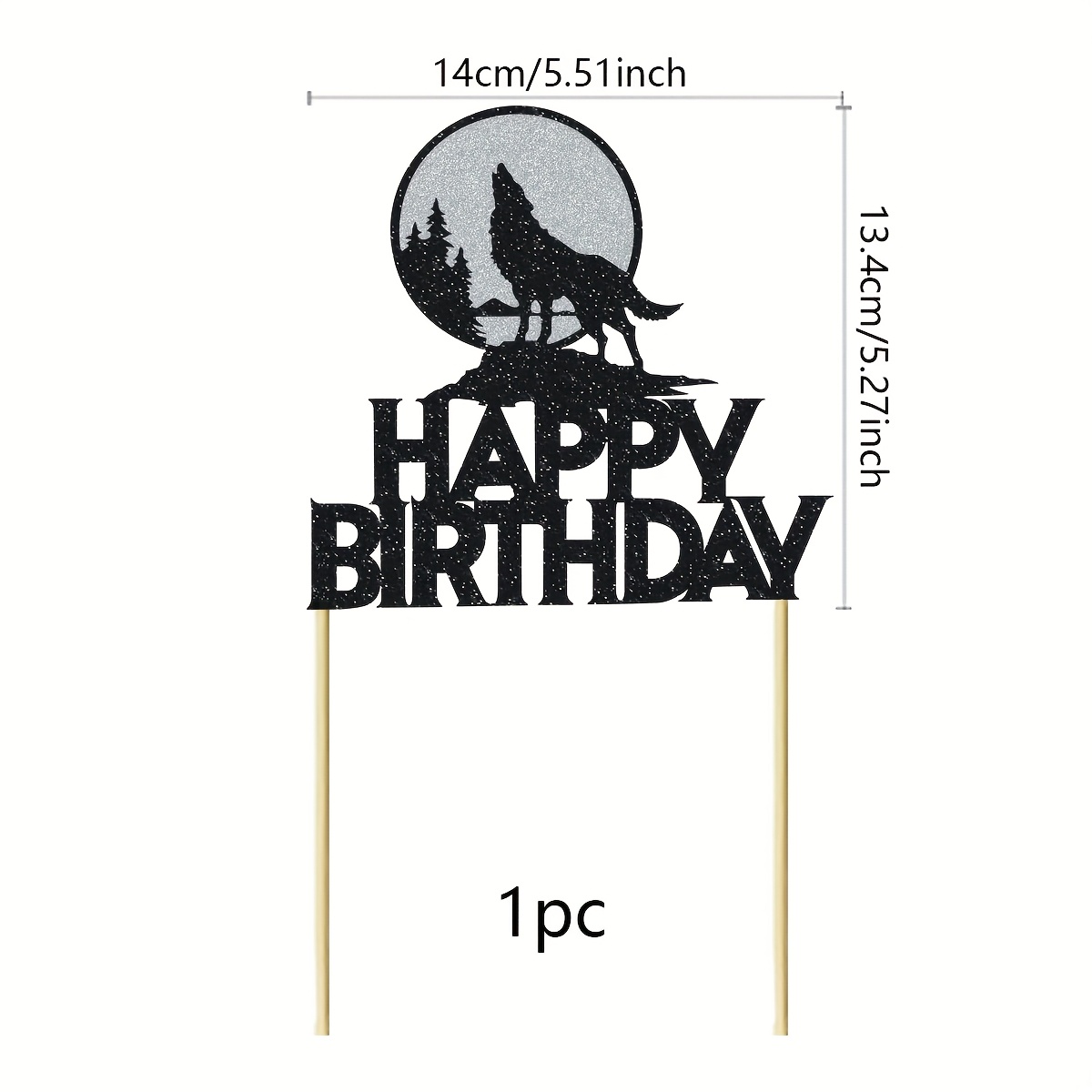 1pc Wolf Happy Birthday Cake Topper Howl Birthday Glitter Cake Picks Animal Party Decoration