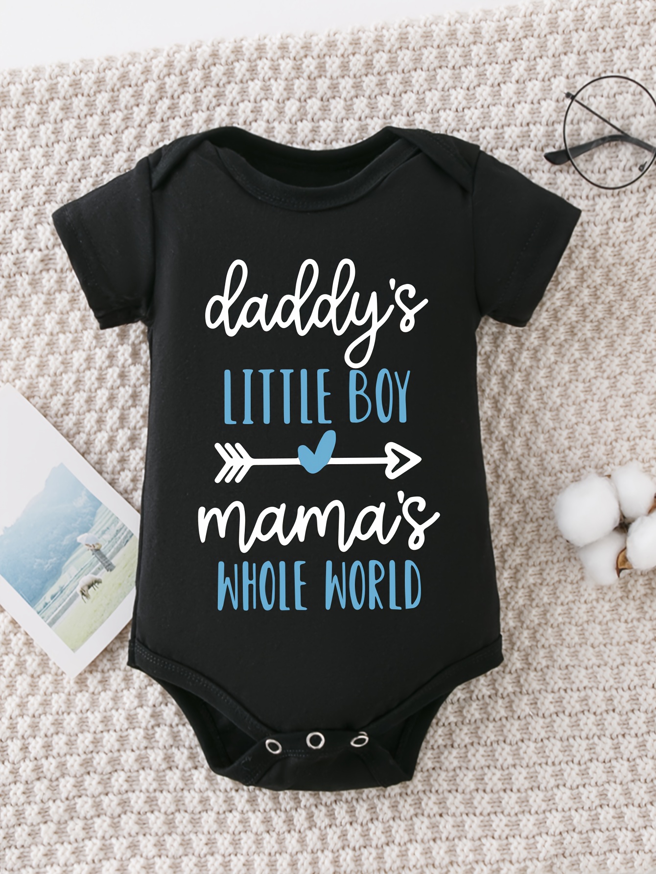 Baby Boy Onesie Daddy's Little Boy Mama's Letter Outfit, Red with  Blue Text, Soft Crew Neck Infant Bodysuit Machine