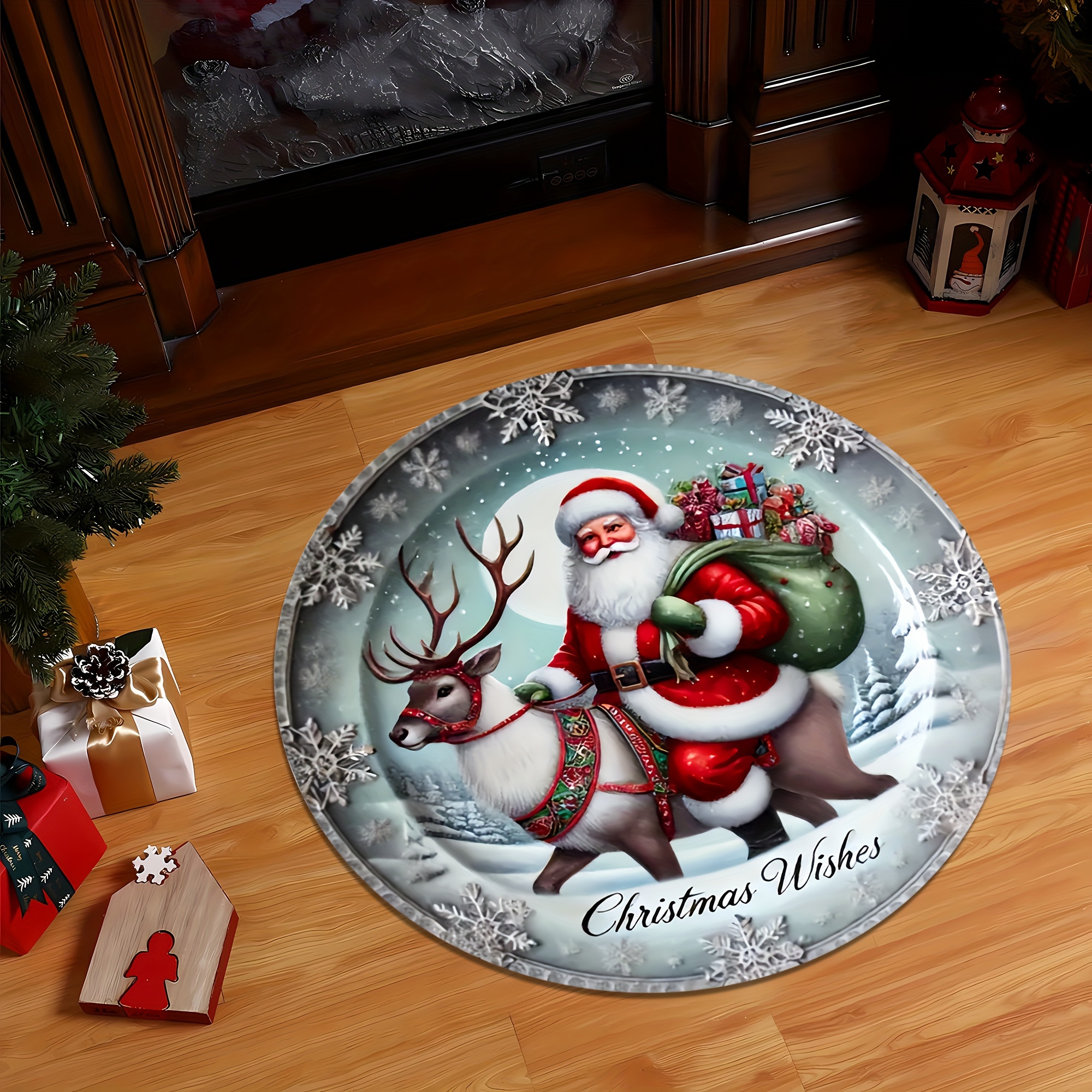 1pièce tapis rond de noël, motif de père noël - lavable - convient pour  , la table basse,  ,   dentrée et   à manger, tapis rond pour patio extérieur, jardin et cour, décoration de noël, décoration de chambre,   de qualité supérieure + tapis de 0,47 pouce
