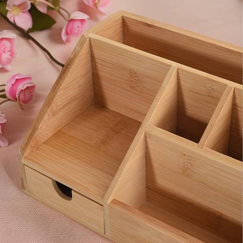 item picture Bamboo Desktop Organizer with Multi-Drawer Storage - Bamboo Wood Desk Organizer with Open & Closed Compartments, Smooth-Glide Drawers for Office, Workspace, Study - Compatible with / Gadgets (No Power