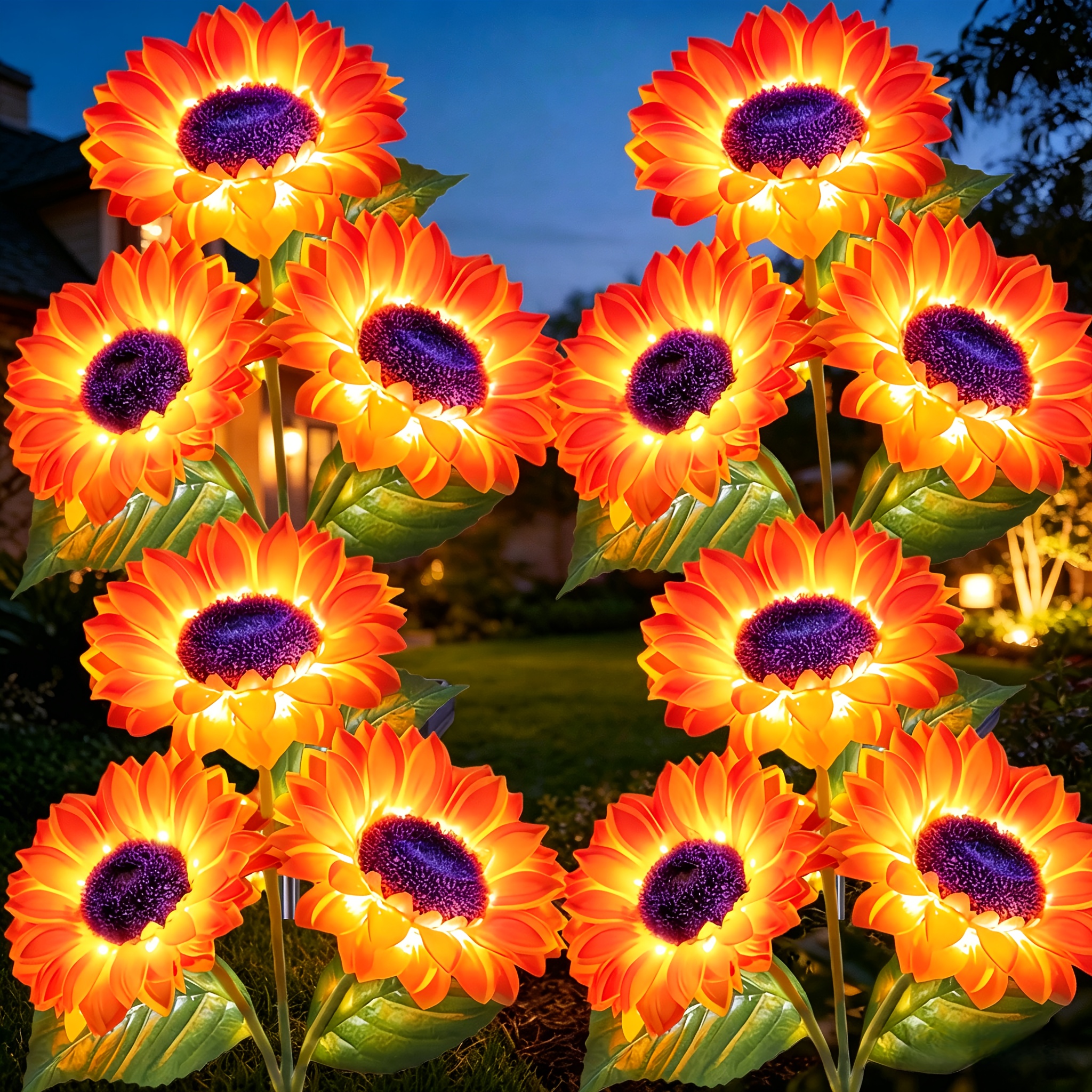TEMU Solar Sunflower Garden Light, Outdoor Artificial Flower Lamp, Garden, Courtyard, Terrace, Path, Balcony, Party Decoration, Father's Day