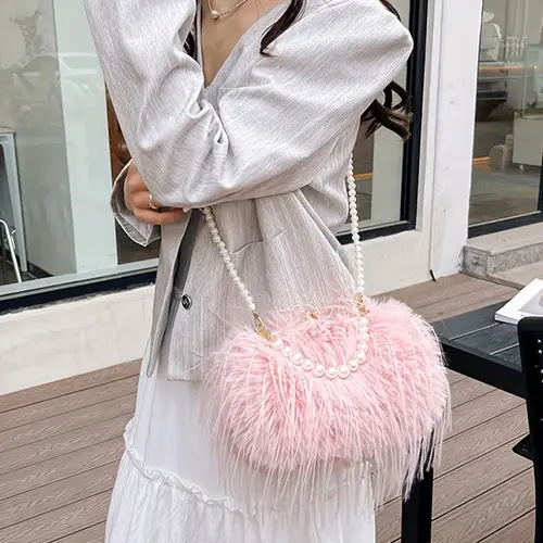 large capacity womens bag pearl chain bag hairy evening tote shoulder bag small cute plush phone crossbody bag