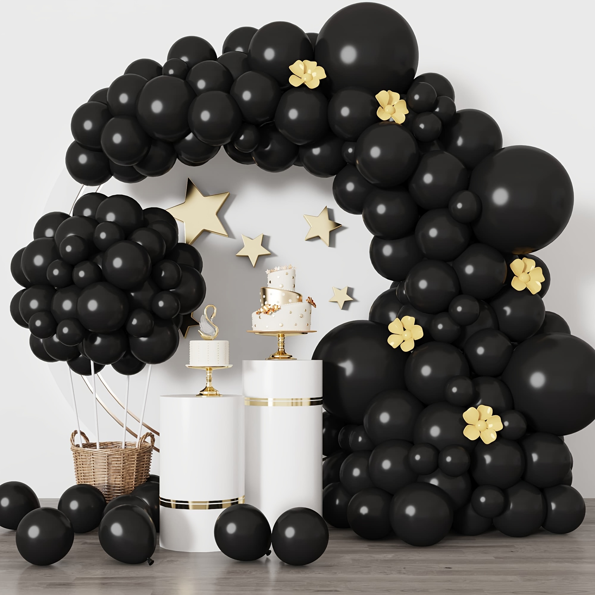 

138-piece Black Latex Balloon Set - Assorted Sizes 5", 10", 12", 18" For Weddings, Birthdays, Graduations & More - Includes Curling Ribbon, Perfect For Party Decorations