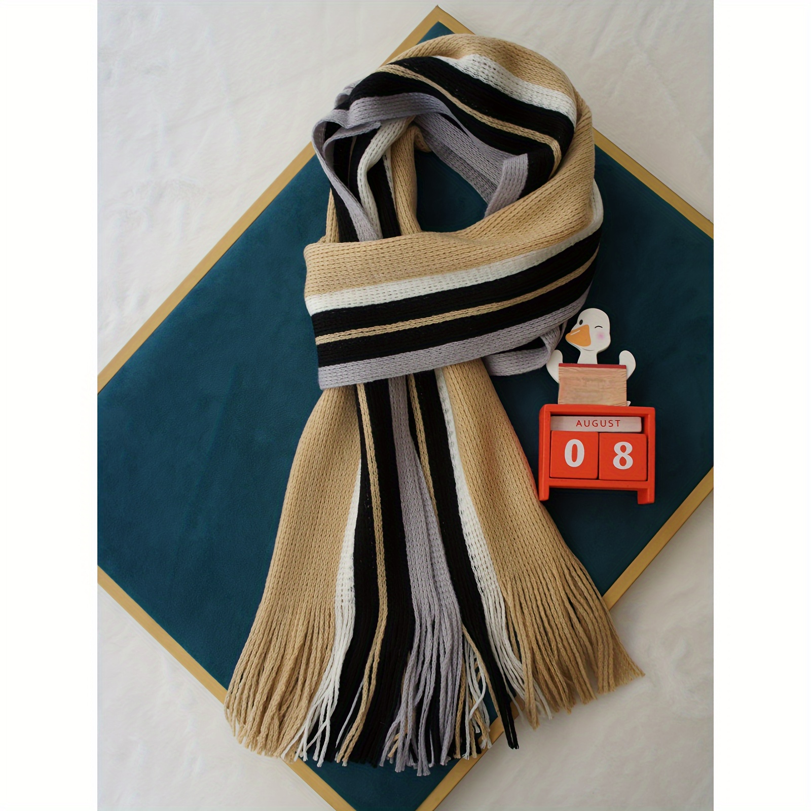 TEMU 1pc Striped Acrylic Scarf - Knitted For