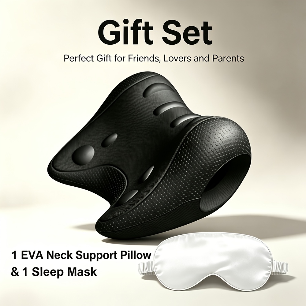 TEMU 1pc Eva Neck Support Pillow & 1pc Eye Mask, 2-in-1 Bundle Ergonomic Traction Pillow With Mask Gift Set, Ideal Present For , Lovers, Parents,