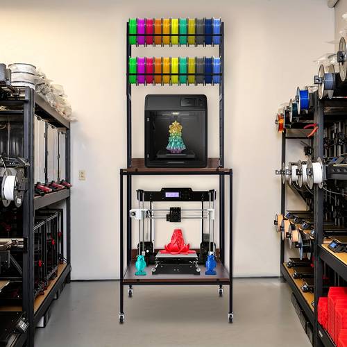 printer rack mobile printer stand with wheels heavy duty shelves sturdy filament organizer for garage office workshop printing stations utility shelves