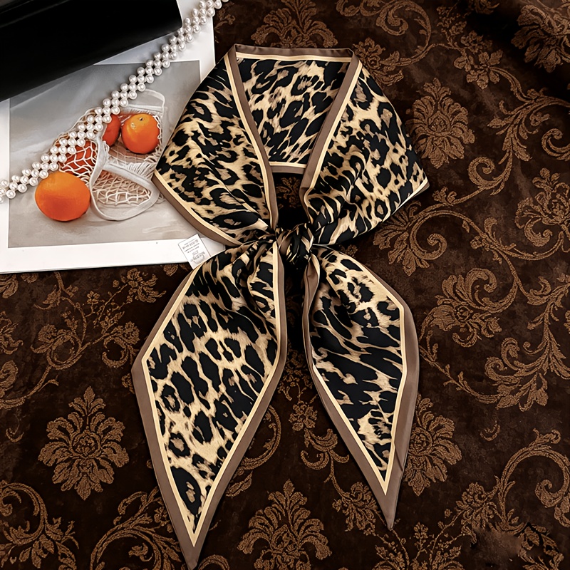 TEMU Vintage Spicy Style Leopard Print Women's Scarf Ribbon - Wild Print With A Casual Charm. Pairs Perfectly With T-shirts For A Look, Or With Suits
