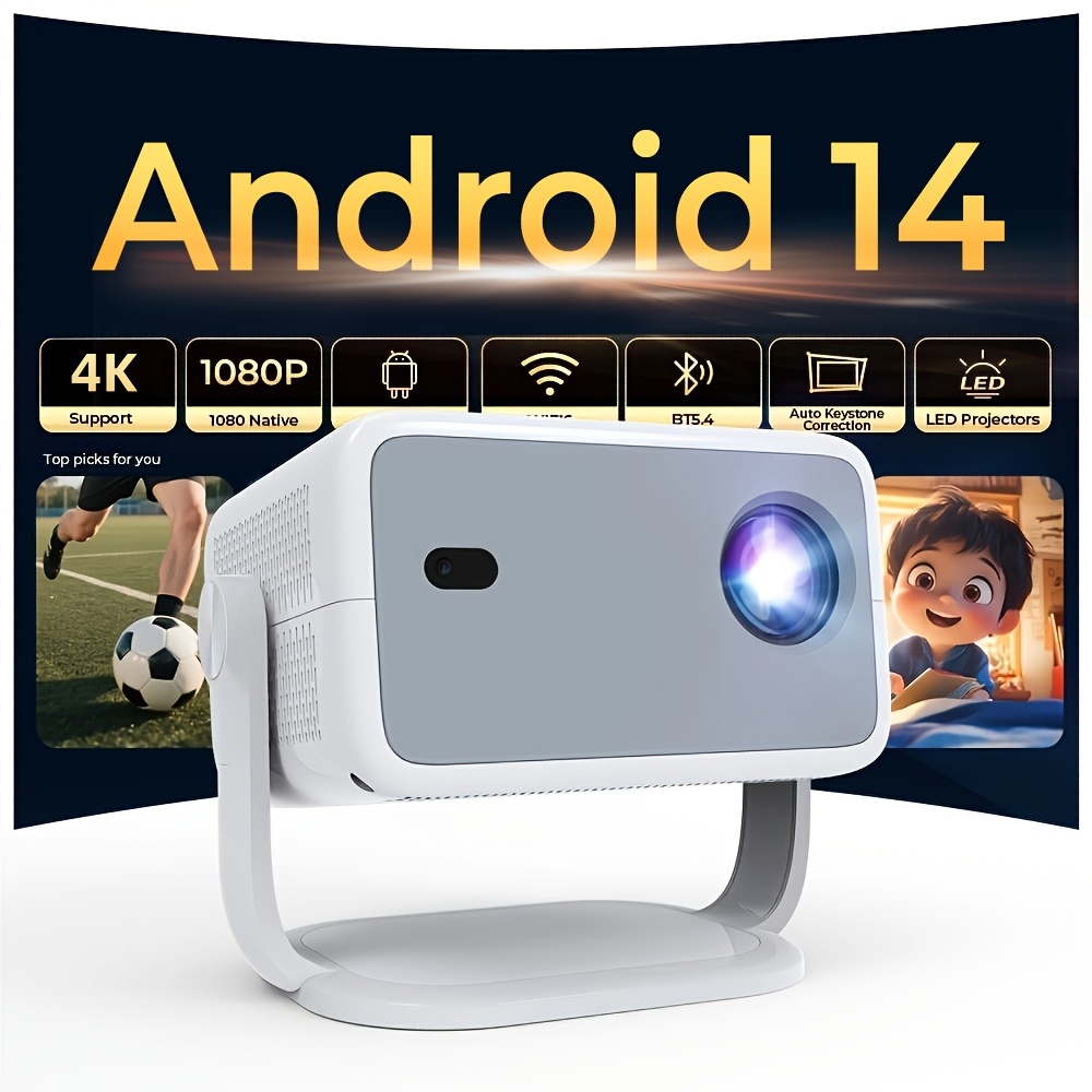 Image of 14 Smart Projector With 4k Support, Portable Projector With Wifi6 And Bt5.2, 800 Ansi, Auto Focus And Obstacle Avoidance Local 1080p Movie Projector For Home Indoor
